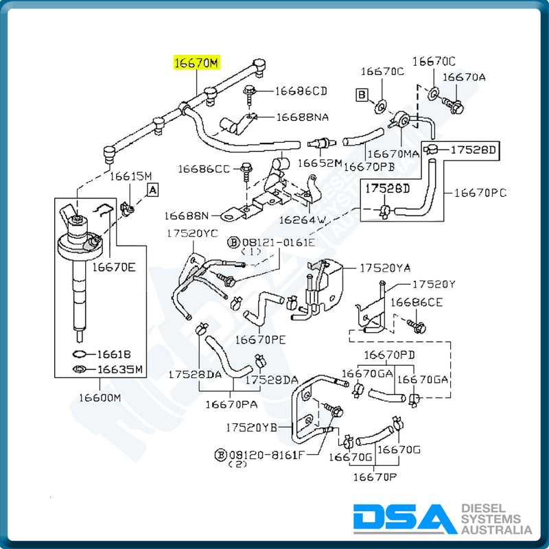 16672-MA70ANG Aftermarket Nissan Patrol GU Y61 ZD30 3.0L Metal Leak Off Connector Pipe Set Kit